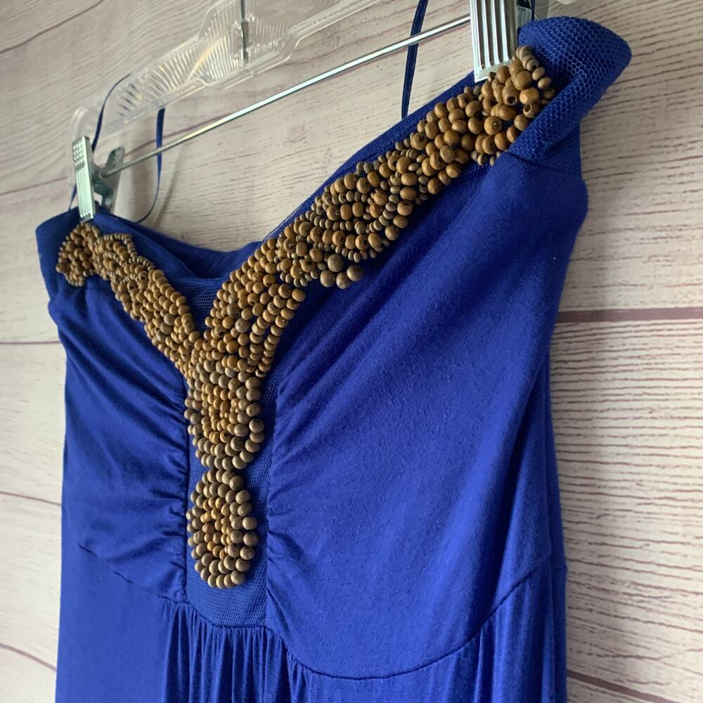Design History Royal Blue Strapless Maxi Dress Wood Beaded Neckline Size Missy M - Picture 14 of 14